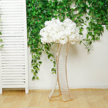 32" Crystal Pendant Flower Stand with Gold Metal Frame – Hourglass Column Vase Holder for Floral Arrangements & Table Centerpieces