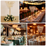 38inch Crystal Pendant 4-Tier Table Centerpiece Chandelier Gold Metal Vase Stand Round Frame