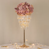 38inch Crystal Pendant 4-Tier Table Centerpiece Chandelier Gold Metal Vase Stand Round Frame