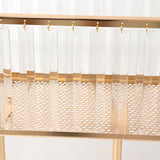 Gold Crystal Pendant Flower Stand, Metal Centerpiece Vase – 32inch Tall Rectangular Display Rack