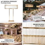 Gold Crystal Pendant Flower Stand, Metal Centerpiece Vase – 32inch Tall Rectangular Display Rack