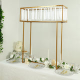 Gold Crystal Pendant Flower Stand, Metal Centerpiece Vase – 48" Tall Rectangular Display Rack
