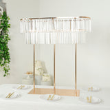 40x40inch Crystal Pendant 2-Tier Flower Stand – Gold Metal Table Centerpiece Pedestal