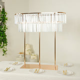 40x40inch Crystal Pendant 2-Tier Flower Stand – Gold Metal Table Centerpiece Pedestal