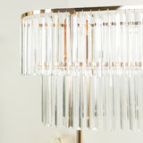 40x40inch Crystal Pendant 2-Tier Flower Stand – Gold Metal Table Centerpiece Pedestal