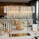 40x40inch Crystal Pendant 2-Tier Flower Stand – Gold Metal Table Centerpiece Pedestal