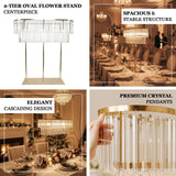 40x40inch Crystal Pendant 2-Tier Flower Stand – Gold Metal Table Centerpiece Pedestal
