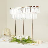 40x40inch Crystal Pendant 2-Tier Flower Stand – Gold Metal Table Centerpiece Pedestal