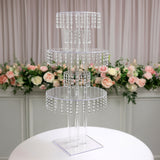 5-Tier Clear Acrylic Chandelier Flower Stand with Hanging Crystals – 39inch Tall Table Centerpiece