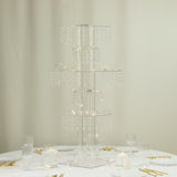 5-Tier Clear Acrylic Chandelier Flower Stand with Hanging Crystals – 39inch Tall Table Centerpiece