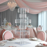 5-Tier Clear Acrylic Chandelier Flower Stand with Hanging Crystals – 39inch Tall Table Centerpiece