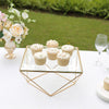 12inch Gold Metal Geometric Cake Stand Display Centerpiece Pedestal Riser with Square Glass Top