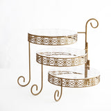 15inch Tall Gold Metal Rotating Cake Stand with Clear Acrylic Round Plates, Hollow Lace Design#whtbkgd