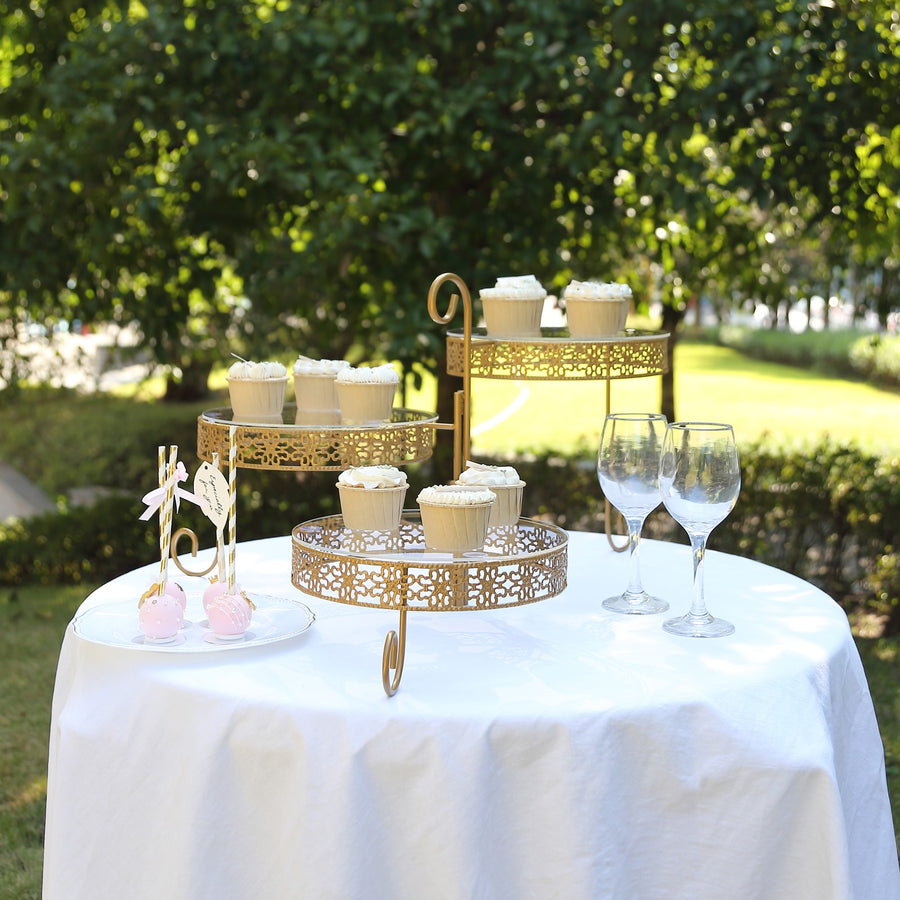 15inch Tall Gold Metal Rotating Cake Stand with Clear Acrylic Round Plates, Hollow Lace Design 3