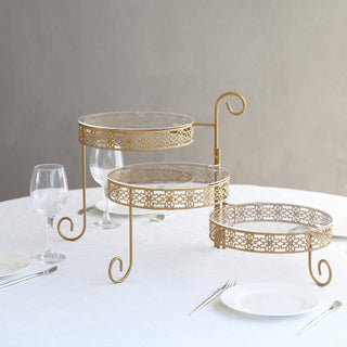 Elevate Your Dessert Presentation with the 28" Tall Gold Metal Rotating Cake Stand