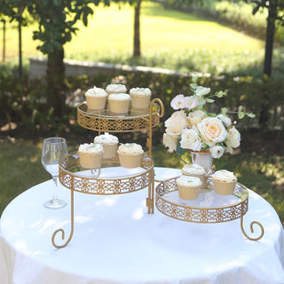 Make a Statement with the 28" Tall Gold Metal Rotating Cake Stand