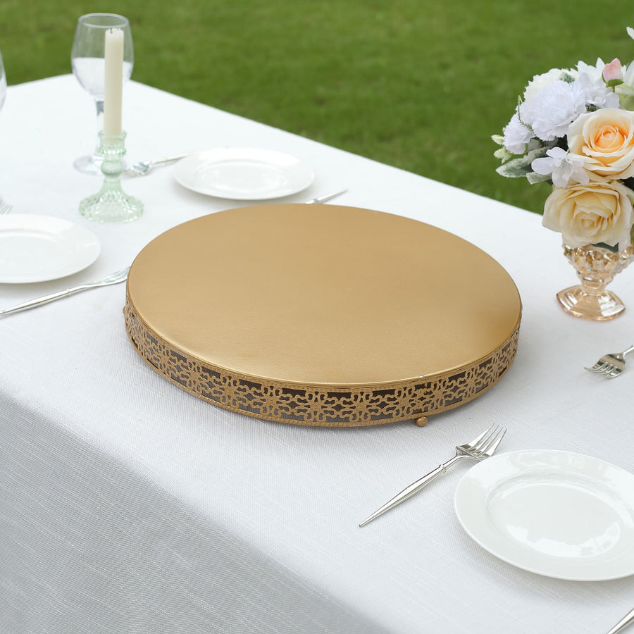 16inch Gold Metal Fleur De Lis Wedding Cake Cupcake Stand, Round Dessert Display Centerpiece