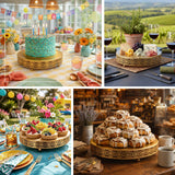 Elegant dessert stands with cakes and fruits for festive celebrations.