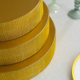 <strong>Gold Round Metal Pedestal Cake Stand with Rhinestones</strong>
