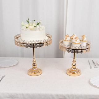 Gold Crystal Beaded Metal Pedestal Cake Stands With Mirror Top