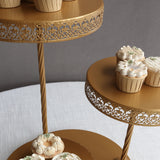 3-Tier Gold Metal Cake Stand with Hollow Lace Design, Cupcake Tower Dessert Display Stand