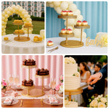 Elegant dessert stands showcasing assorted pastries and cakes at a celebration.