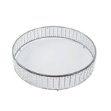 C18inch Round Silver Cake Stand with Hanging Crystal Beads and Glass Top#whtbkgd_99