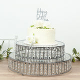 18inch Round Silver Cake Stand with Hanging Crystal Beads and Glass Top