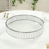 18inch Round Silver Cake Stand with Hanging Crystal Beads and Glass Top
