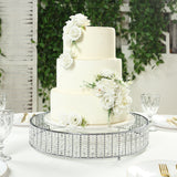 18inch Round Silver Cake Stand with Hanging Crystal Beads and Glass Top