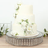 18inch Round Silver Cake Stand with Hanging Crystal Beads and Glass Top
