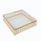18inch Square Gold Cake Stand with Hanging Crystal Beads and Glass Top – Metal Dessert#whtbkgd_99