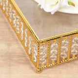 18inch Square Gold Cake Stand with Hanging Crystal Beads and Glass Top – Metal Dessert Display Tray