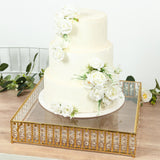 18inch Square Gold Cake Stand with Hanging Crystal Beads and Glass Top – Metal Dessert Display Tray