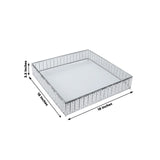 18inch Square Silver Cake Stand with Hanging Crystal Beads and Glass Top Metal Dessert Display Tray