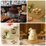 14" Round Silver Cake Stand with Hanging Crystal Beads and Glass Top – Metal Dessert Display Tray