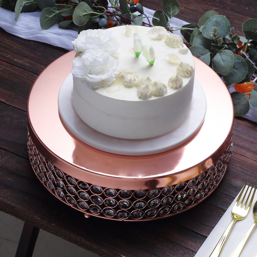 13inch Rose Gold Crystal Beaded Metal Cake Stand Pedestal, Cupcake Display, Dessert Riser