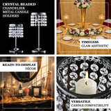 Crystal beaded chandelier metal candle holders for elegant decor.