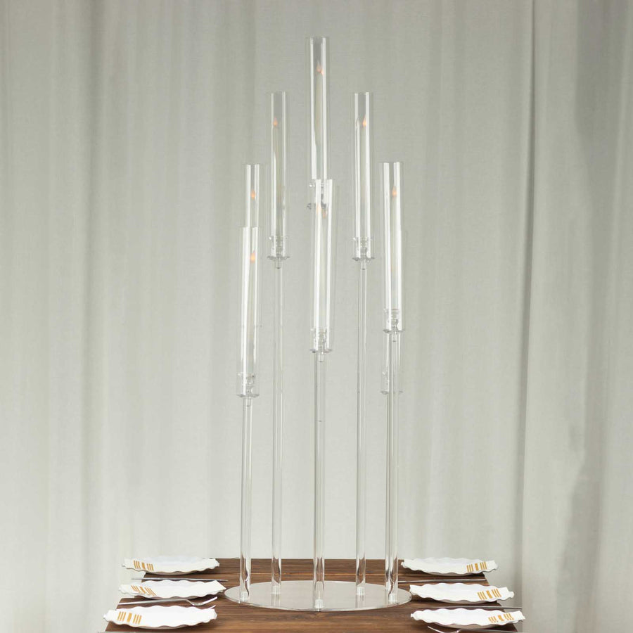 10 Arm Clear Acrylic Cluster Round Pillar Candle Stick Stand, 47inch Candelabra