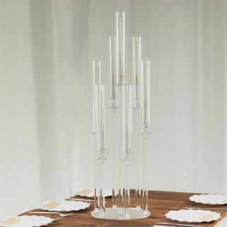 Elegant and Versatile: 7 Arm Clear Acrylic Cluster Round Pillar Candle Stick Stand
