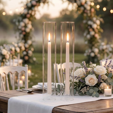 2 Pack Clear Glass Hurricane Candelabra Shades 20" Tall x 4" Dia - Open End Cylinder Candle Covers
