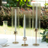 Set of 3 Clear Ribbed Candle Holder Glass Shades With Open Ends