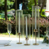 Set of 3 Clear Ribbed Candle Holder Glass Shades With Open Ends