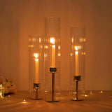 Set of 3 Clear Ribbed Candle Holder Glass Shades With Open Ends