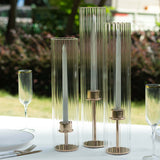 Set of 3 Clear Ribbed Candle Holder Glass Shades With Open Ends