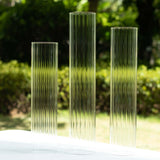 Set of 3 Clear Ribbed Candle Holder Glass Shades With Open Ends