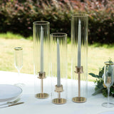 Set of 3 Clear Ribbed Candle Holder Glass Shades With Open Ends