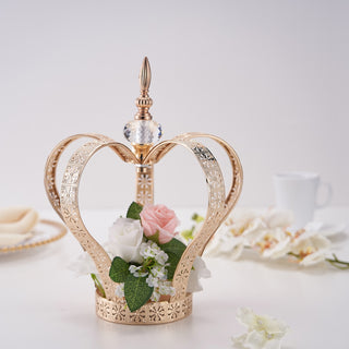 Enhance Your Event Decor with the 25" Gold Metal Crown Pillar Candle Holder Stand