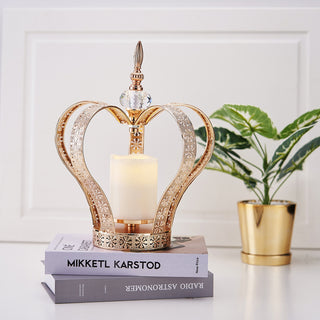 Create a Majestic Atmosphere with the 25" Gold Metal Crown Pillar Candle Holder Stand