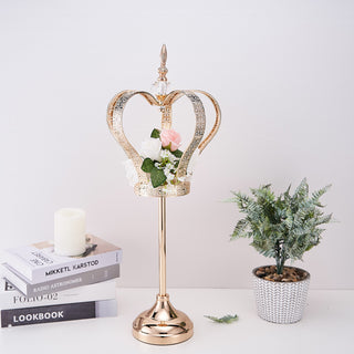 Add a Royal Touch to Your Décor with the 25" Gold Metal Crown Pillar Candle Holder Stand